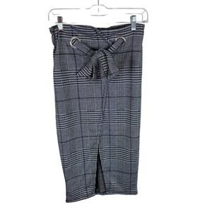 Blashe Black White Checkered Plaid Midi Pencil Skirt Stretch Belted Size M